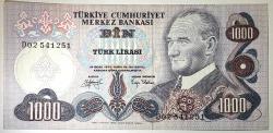 6. Emisyon 2. Tertip 1000 Türk Lirası D02 541251 Çil Altı Kondisyonda Koleksiyonluk Eski Para