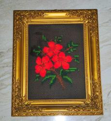 15006-MUHTEŞEM GÜZELLİKDE AHŞAP ALTIN YALDIZ ÇERÇEVELİ GOBLEN DUVAR PANOSU