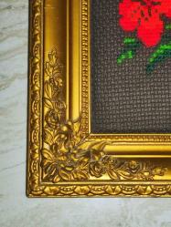 15006-MUHTEŞEM GÜZELLİKDE AHŞAP ALTIN YALDIZ ÇERÇEVELİ GOBLEN DUVAR PANOSU