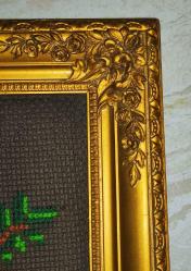 15006-MUHTEŞEM GÜZELLİKDE AHŞAP ALTIN YALDIZ ÇERÇEVELİ GOBLEN DUVAR PANOSU