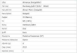 1921 ALMANYA HAMBURG 20 PFENİNG