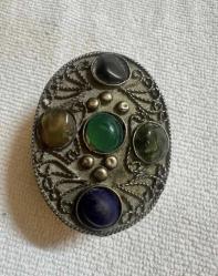 Osmanlı dönemi Telkâri gümüş Enfiye Kutusu Vintage tamamen Gümüş Mücevher Kutusu Keçe Kaplamalı Yarı Değerli Taşlar Oval Süslü