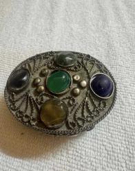 Osmanlı dönemi Telkâri gümüş Enfiye Kutusu Vintage tamamen Gümüş Mücevher Kutusu Keçe Kaplamalı Yarı Değerli Taşlar Oval Süslü