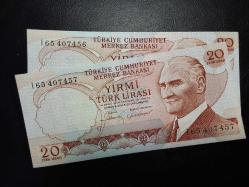 6. EMİSYON 20 TÜRK LİRASI  I 65  407456-407457  SERİ TAKİPLİ  ÇA/ÇİL TCB 4630