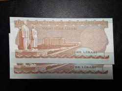 6. EMİSYON 20 TÜRK LİRASI  I 65  407456-407457  SERİ TAKİPLİ  ÇA/ÇİL TCB 4630