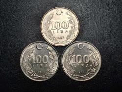 1987 YILINA AİT MADENİ 100 TÜRK LİRASI 3 LÜ LOT   ÇİL TCM 4334
