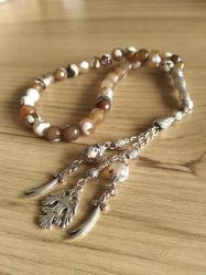 Akik Doğal Taşlı Tespih, 8 Mm, 33'Lük, Koleksiyonluk, Özel Metal Tasarım...