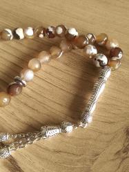 Akik Doğal Taşlı Tespih, 8 Mm, 33'Lük, Koleksiyonluk, Özel Metal Tasarım...