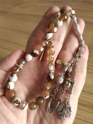 Akik Doğal Taşlı Tespih, 8 Mm, 33'Lük, Koleksiyonluk, Özel Metal Tasarım...