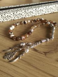 Akik Doğal Taşlı Tespih, 8 Mm, 33'Lük, Koleksiyonluk, Özel Metal Tasarım...