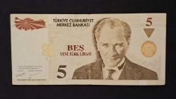 8 EMİSYON 5 YTL YENİ TÜRK LİRASI ÇÇT (Üst bordürde yıpranma mevcuttur )