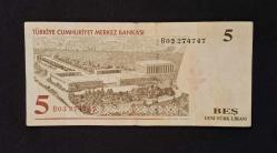 8 EMİSYON 5 YTL YENİ TÜRK LİRASI ÇÇT (Üst bordürde yıpranma mevcuttur )