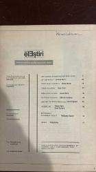 ÇAĞDAŞ ELEŞTİRİ, EDEBİYAT, SANAT, SORUNLAR VE KURAMLAR DERGİSİ - HAZİRAN 1982 - EDİP CANSEVER - AZRA ERHAT - NURAN KUTLU - ADNAN BENK - LORENZO RENZİ - FATİH ÖZGÜVEN - ŞÜKRAN KURDAKUL - ERCAN ARIKLI - BERNA MORAN - TANJU GÖKÇÖL - EMİN ÖZDEMİR - WOLFGANG KAYSER - ULUĞ NUTKU - TAHŞİN YÜCEL - ORHAN VELİ - BEHÇET NECATİGİL  YAŞAMI BESLEYEN ÖLÜM ÜSTÜNE - BİR YANLIŞA 100 SORU - İZLENİMCİ RESİM/İZLENİMCİ EDEBİYAT - HER YAZAR HAKETTİĞİ ELEŞTİRMENİ BULUR - ŞİİRİ SOLDAN SAĞA MI OKUMALI, YUKARIDAN AŞAĞIYA MI? - DUYGUYU DÜŞÜNCE SANANLAR - DÜNDEN BUGÜNE FAZIL HÜSNÜ DAĞLARCA - ŞİİR NASIL OKUNUR? - KİRALIK KONAK'IN SENİHA'SI - SORULAR VE SORUNLAR - DOĞALCI YAZIN VE RESİM - BİR DENİZİN ETEKLERİNDE - ANIŞMALAR - KAYNAKÇA - KİM ANLATIYOR ROMANI? - SATRANÇ   - 66 SAYFA