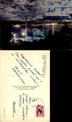 Mehtaplı Bir Gece Dolmabahçe Camii  Kartpostal Şehir Kartpostalı Panorama Turizm RAMİ Posta Damgalı Atatürk Atlı heykel Pullu Postadan Geçmiş Kart