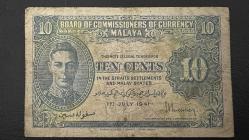 Malaya 10 Cent 1941. ÇT. Kral George.