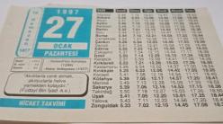 27 Ocak 1997-Orijinal Takvim Yaprağı-Doğum Günü-Söz,Nişan,Nikâh,Düğün ve Önemli Günler Hediyesi-Hicret Takvimi-Ayet(Fudayl Bin İyad-K.S.)-Osmanlı'nın Kuruluşu(1299)-Hadislerle Oruç-Çocuğun Yetişmesi-Hz.Esma(R.Anha)