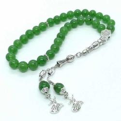 8 Mm Doğal Yeşim Taşı 33’lü Tespih - Gümüş Kaplama Mevlevi Figürlü