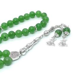 8 Mm Doğal Yeşim Taşı 33’lü Tespih - Gümüş Kaplama Mevlevi Figürlü