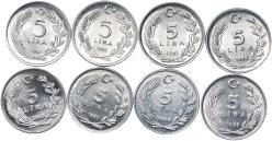 Türkiye Cumhuriyet 5 lira 1981, 1982, 1983, 1984, 1985, 1986, 1987, 1988  (7830)
