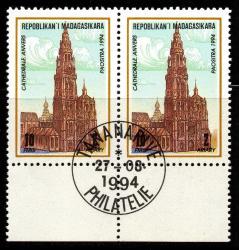 MADAGASKAR     27. Agustos.1994 Ünlü Dünya Katedrallerinden   Cathedrale Anvers  10 FMG / 2 Ariary