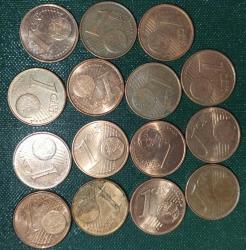 15 ADET FARKLI ÜLKELERİN 1 EURO CENTLERİ