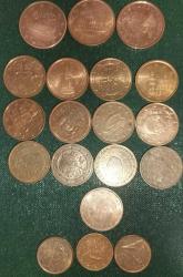 19  ADET FARKLI ÜLKELERİN 3 ADET 5 CENT - 13 ADET 2 EURO CENT - 3 ADET 1 CENTLERİ