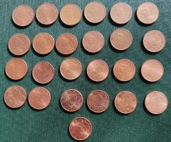 FRANSA  1999 - 2024 ARASI  25 ADET  1 EUROCENT  SADECE 2002 EKSİK
