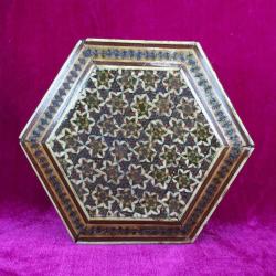VINTAGE İRAN HATEMİ ALTI KÖŞELİ EL YAPIMI AHŞAP KUTU