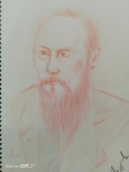 Fyodor Mihayloviç DOSTOYEVSKİ. Sanatçı imzalı portresi.