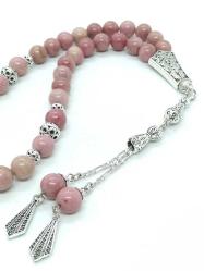 Pembe Jasper Taşlı Tespih, 8 Mm, 33 'Lük, Gümüş Kaplama Aksam