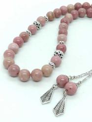 Pembe Jasper Taşlı Tespih, 8 Mm, 33 'Lük, Gümüş Kaplama Aksam