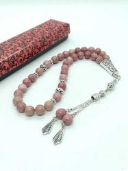 Pembe Jasper Taşlı Tespih, 8 Mm, 33 'Lük, Gümüş Kaplama Aksam