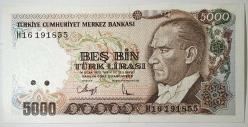 7. Emisyon 4. Tertip 5000 Türk Lirası H16 191855 Çil Kondisyonda Koleksiyonluk Eski Para