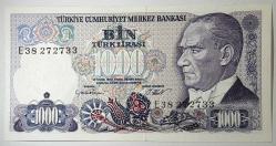 7. Emisyon 1. Tertip 1000 Türk Lirası E38 272733 Çil Kondisyonda Koleksiyonluk Eski Para