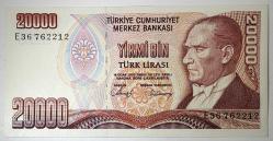 7. Emisyon 1. Tertip 20 Bin Türk Lirası E36 762212 Çil Kondisyonda Koleksiyonluk Eski Para