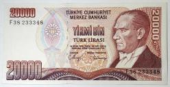 7. Emisyon 1. Tertip 20 Bin Türk Lirası F38 233348 Çil Kondisyonda Koleksiyonluk Eski Para
