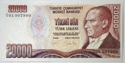 7. Emisyon 2. Tertip 20 Bin Türk Lirası G01 007900 Çil Kondisyonda Koleksiyonluk Eski Para