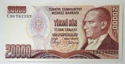 7. Emisyon 1. Tertip 20 Bin Türk Lirası E36 762203 Çil Kondisyonda Koleksiyonluk Eski Para
