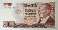 7. Emisyon 1. Tertip 20 Bin Türk Lirası F22 789590 Çil Kondisyonda Koleksiyonluk Eski Para