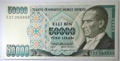 7. Emisyon 1. Tertip 50 Bin Türk Lirası I37 265955 Çil Kondisyonda Koleksiyonluk Eski Para