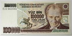7. Emisyon 2. Tertip 100 Bin Türk Lirası E22 962031 Çil Kondisyonda Koleksiyonluk Eski Para
