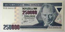 7. Emisyon 3. Tertip 250 Bin Türk Lirası H25 545122 Çil Kondisyonda Koleksiyonluk Eski Para