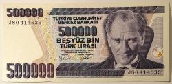 7. Emisyon 4. Tertip 500 Bin Türk Lirası J80 414639 Çil Kondisyonda Koleksiyonluk Eski Para