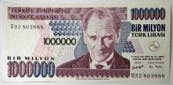 7. Emisyon 3. Tertip 1 Milyon Türk Lirası O32 803888 Çil Kondisyonda Koleksiyonluk Eski Para