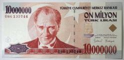 7. Emisyon 1. Tertip 10 Milyon Türk Lirası G86 135744 Çil Kondisyonda Koleksiyonluk Eski Para