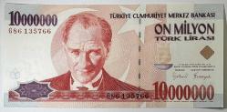 7. Emisyon 1. Tertip 10 Milyon Türk Lirası G86 135766 Çil Kondisyonda Koleksiyonluk Eski Para
