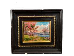 Fransız Limoges Marka Emaye Üzeri Kabartmalı El Boyama Dekoratif Tablo - 28 cm x 24 cm