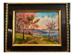 Fransız Limoges Marka Emaye Üzeri Kabartmalı El Boyama Dekoratif Tablo - 28 cm x 24 cm