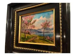 Fransız Limoges Marka Emaye Üzeri Kabartmalı El Boyama Dekoratif Tablo - 28 cm x 24 cm