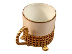 fransız limoges pirinç zarflı porselen Türk kahvesi fincanı